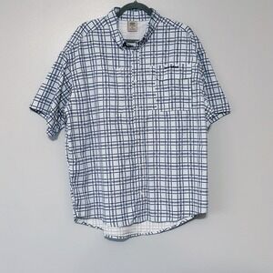 Banded Accelerator Otl Fishing Short Sleeve blue Plaid Shirt Size X-Large